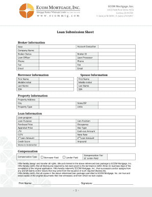 Loan Submission Sheet