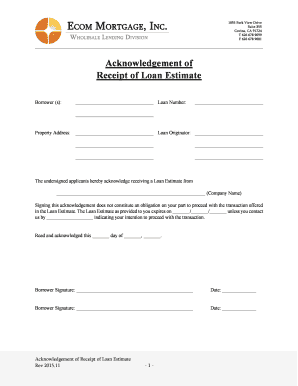 Acknowledgement of Receipt of Loan Estimate