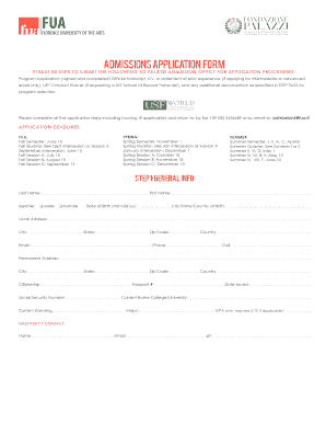 Florence University of the Arts Admission Application Form