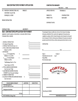 Subcontractor's Payment Application Form