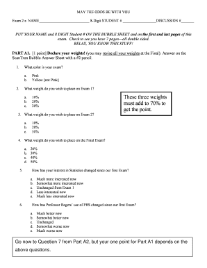 Statistics Exam 2 Form