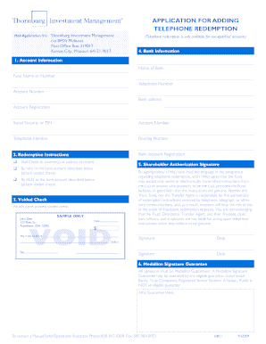 Telephone Redemption Application Form