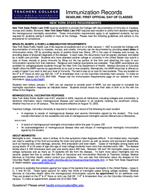 New York State Immunization Records Form