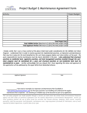 Project Budget Maintenance Agreement Form - thewhiteriveralliance