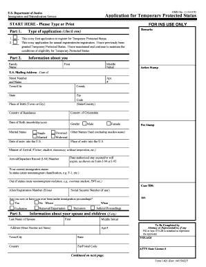 US Immigration TPS Application Form I-821