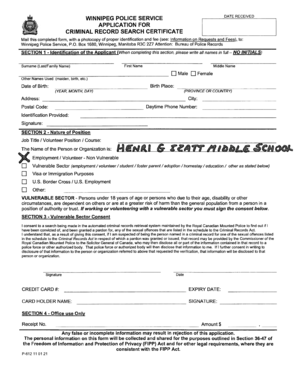 Winnipeg Police Service Criminal Record Search Certificate Application