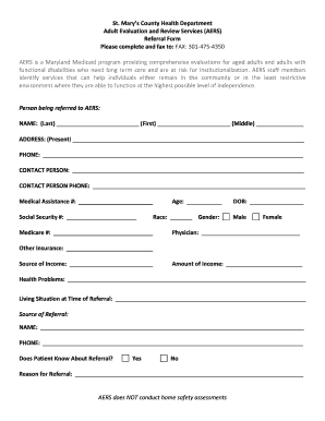 Adult Evaluation and Review Services Referral Form