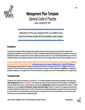 Liquor Licensing Management Plan Template