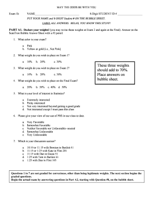 Exam 1b Student Information and Multiple Choice Questions