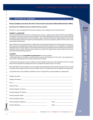 Parent Owned Notebook Use Policy Agreement