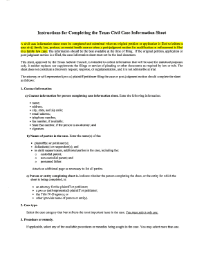 Texas Civil Case Information Sheet