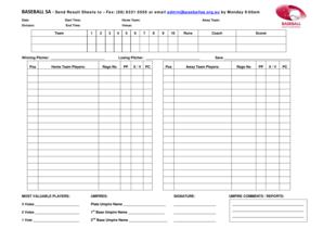 Baseball SA Result Sheet