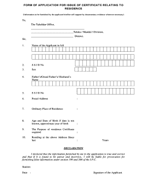 Residence Certificate Application Form