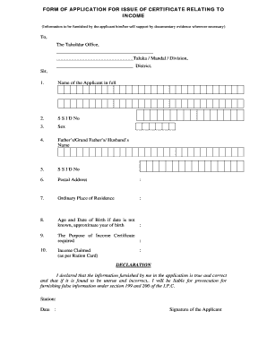Income Certificate Application Form