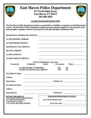 East Haven Alarm System Registration Form