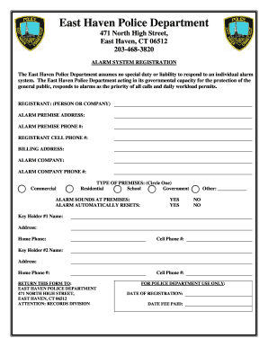 East Haven Alarm System Registration Form