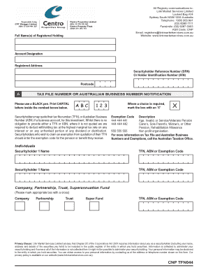Tax File Number Notification Form