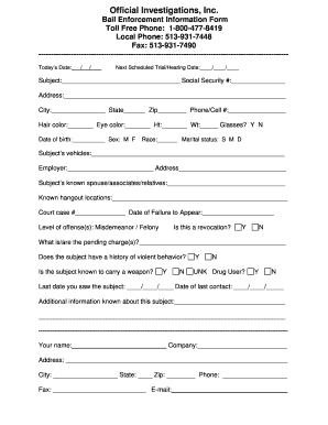Bail Enforcement Information Form