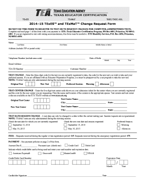 TExES and TExMaT Change Request Form