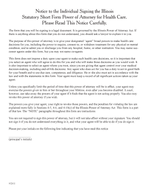 Illinois Statutory Short Form Power of Attorney for Health Care