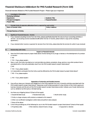 Financial Disclosure Addendum for PHS-Funded Research