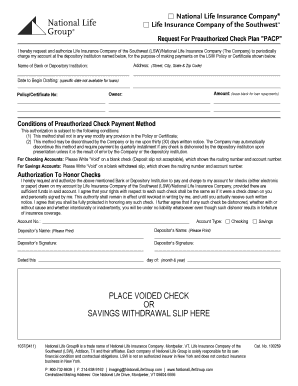 Life Insurance Preauthorized Check Plan Authorization