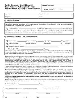 Salary Reduction Authorization for 403(b) Agreement