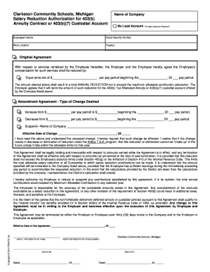 Salary Reduction Authorization for 403(b) Agreement