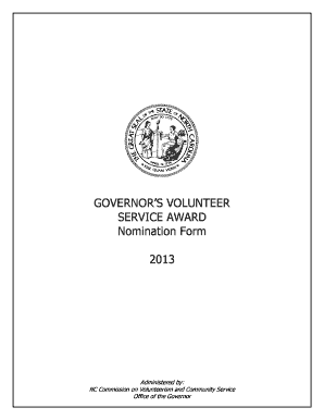 Service letter sample - GOVERNORS VOLUNTEER SERVICE AWARD Nomination Form 2013 Administered by: NC Commission on Volunteerism and Community Service Office of the Governor 2013 GOVERNORS VOLUNTEER SERVICE AWARD NOMINATION GUIDELINES ELIGIBILITY 1 - obcf