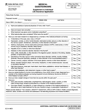 Life Insurance Medical Questionnaire