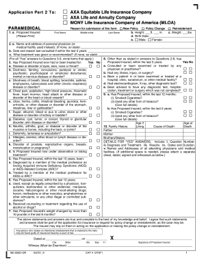 AXA Life Insurance Paramedical Application Form
