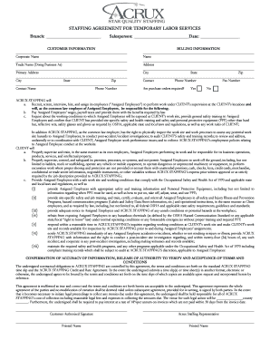 Staffing Agreement for Temporary Labor Services
