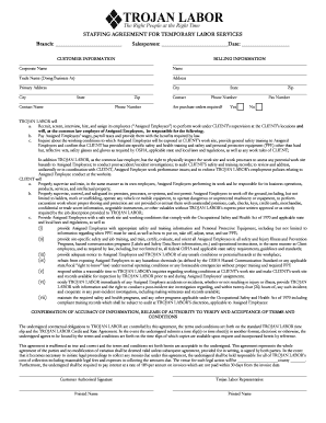 Staffing Agreement for Temporary Labor Services