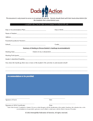 Student Handicap Accommodation Plan