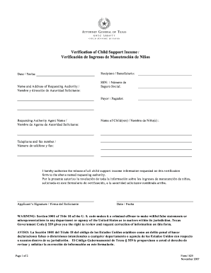 Child Support Income Verification Form