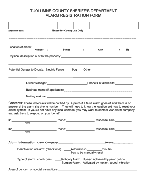 Tuolumne County Alarm Registration Form