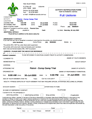 New South Wales Activity Notification Form