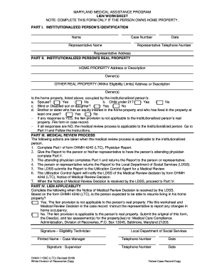 Maryland Medical Assistance Lien Worksheet