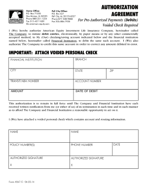 Authorization Agreement for Pre-Authorized Debits