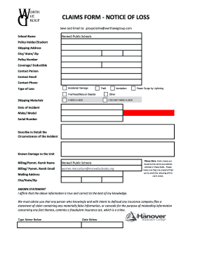 Notice of Loss Claim Form