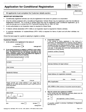 NSW Conditional Vehicle Registration Application