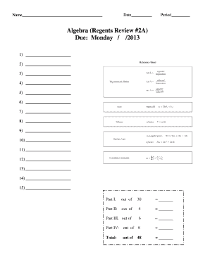 Algebra Regents Review Form