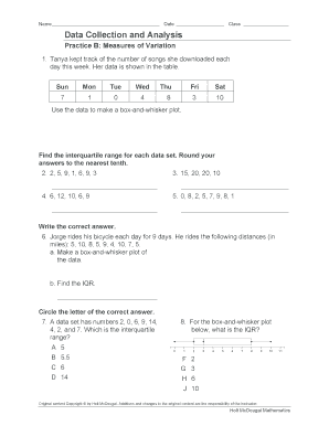 Measures of Variation Worksheet