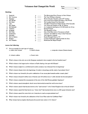 Volcanoes That Changed the World Worksheet