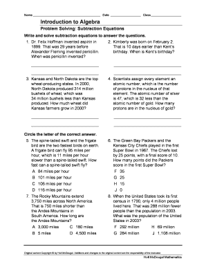Algebra Problem Solving Worksheet