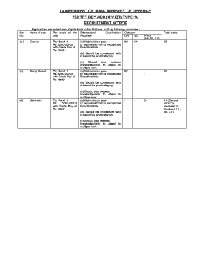 Indian Army Civilian Recruitment Application Form