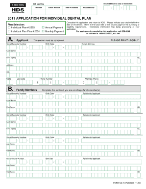 2011 Application for Individual Dental Plan