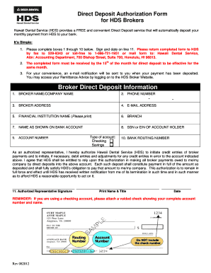 HDS Direct Deposit Authorization Form