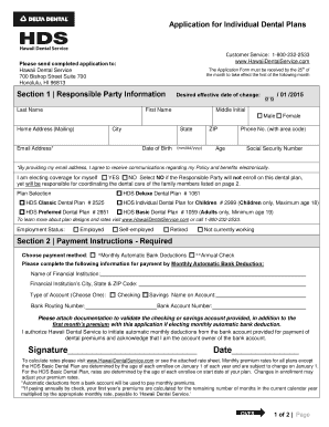 Hawaii Dental Plan Application