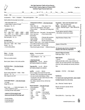 West Virginia EPSDT 4 Year HealthCheck Form